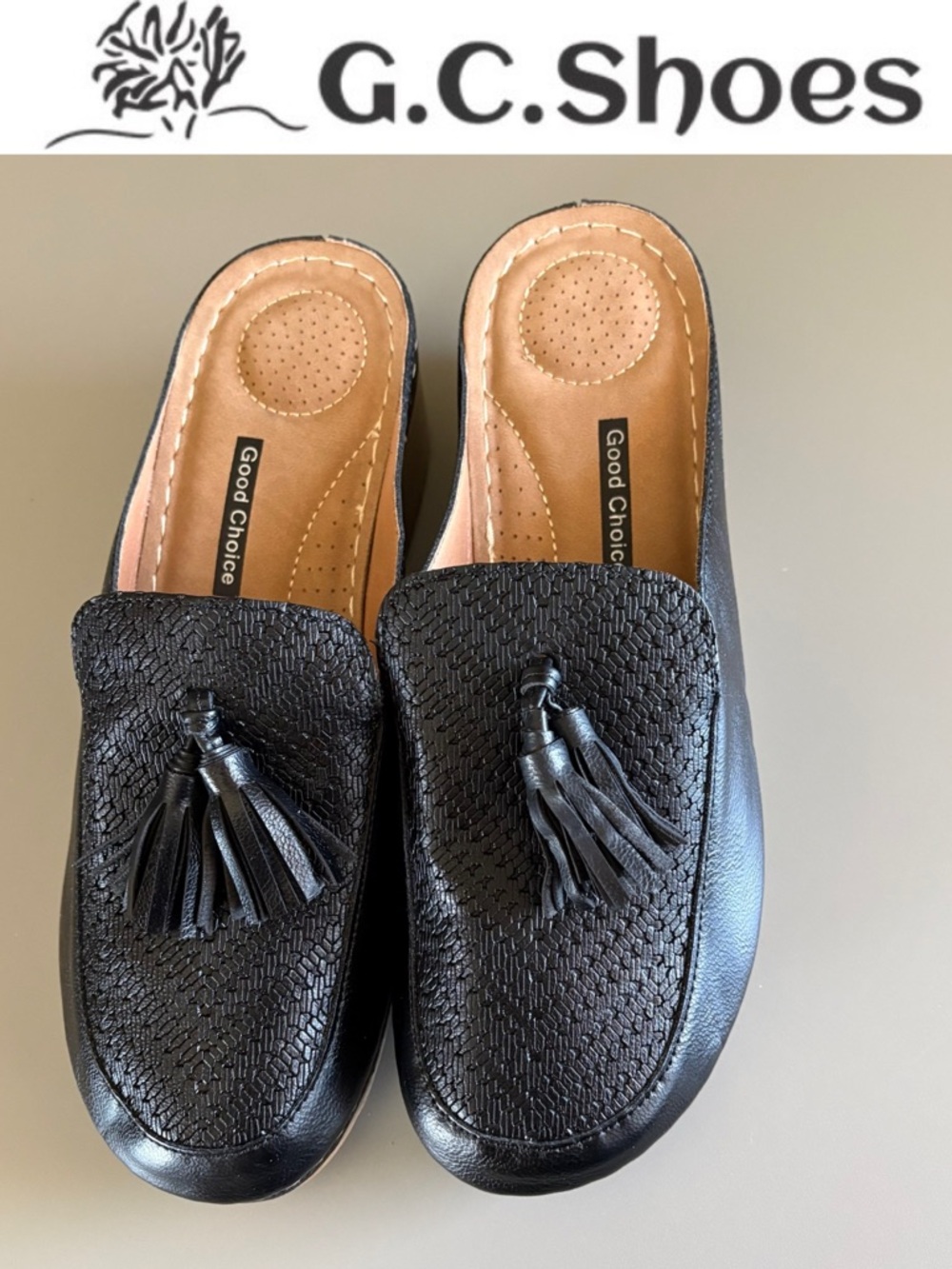 GC Good Choice Faux Leather "DACY" Black Tassel Slip-On Mules 10 NWT
